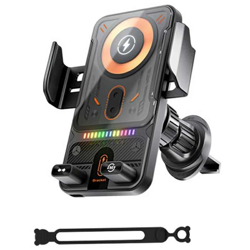 Smart Sensor Car Phone Holder 15W Wireless Charger Automatic Clamping Rotatable Mount with Cable Tie - Black