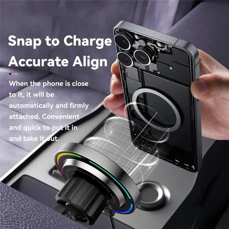 ESSAGER Car Air Vent Magnetic Wireless Charger Mount RGB Lighting 15W Fast Charging 360° Rotation Stand with Magnetic Sheet