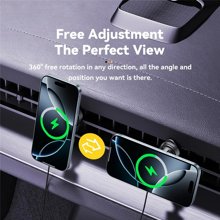 ESSAGER Car Air Vent Magnetic Wireless Charger Mount RGB Lighting 15W Fast Charging 360° Rotation Stand with Magnetic Sheet