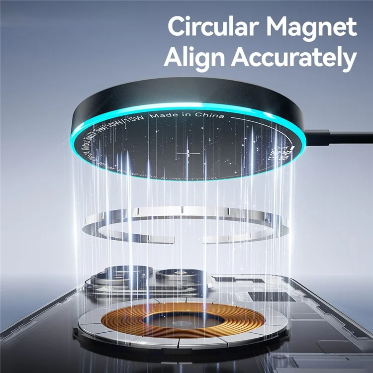 ESSAGER Carregador Sem Fio Magnético 15W Carregamento Rápido Luz Ambiente Azul Suave com Folha Magnética - Preto