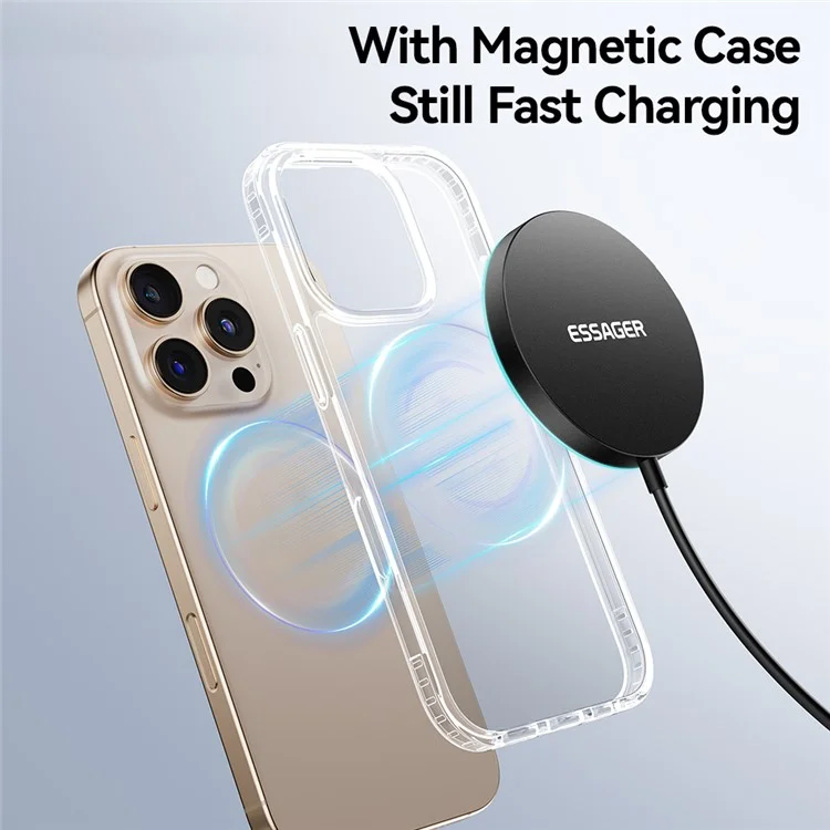 ESSAGER Carregador Sem Fio Magnético 15W Carregamento Rápido Luz Ambiente Azul Suave com Folha Magnética - Preto