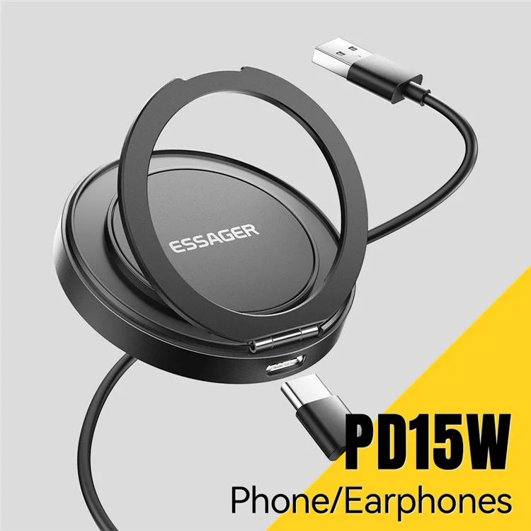 ESSAGER Magnetischer Wireless Ladegerät mit Ständer 15W Schnellladung Für iOS / Android Smartphones