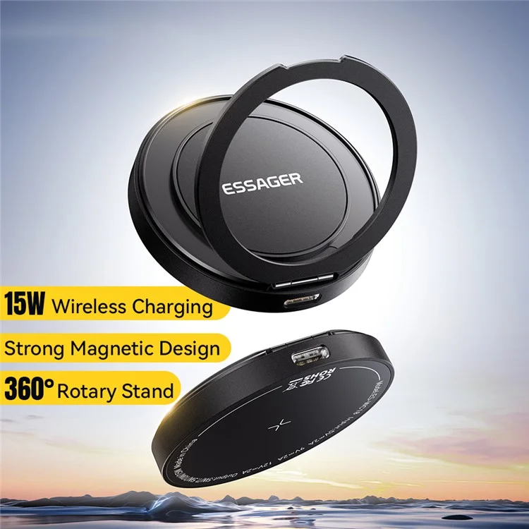 ESSAGER Magnetischer Wireless Ladegerät mit Ständer 15W Schnellladung Für iOS / Android Smartphones