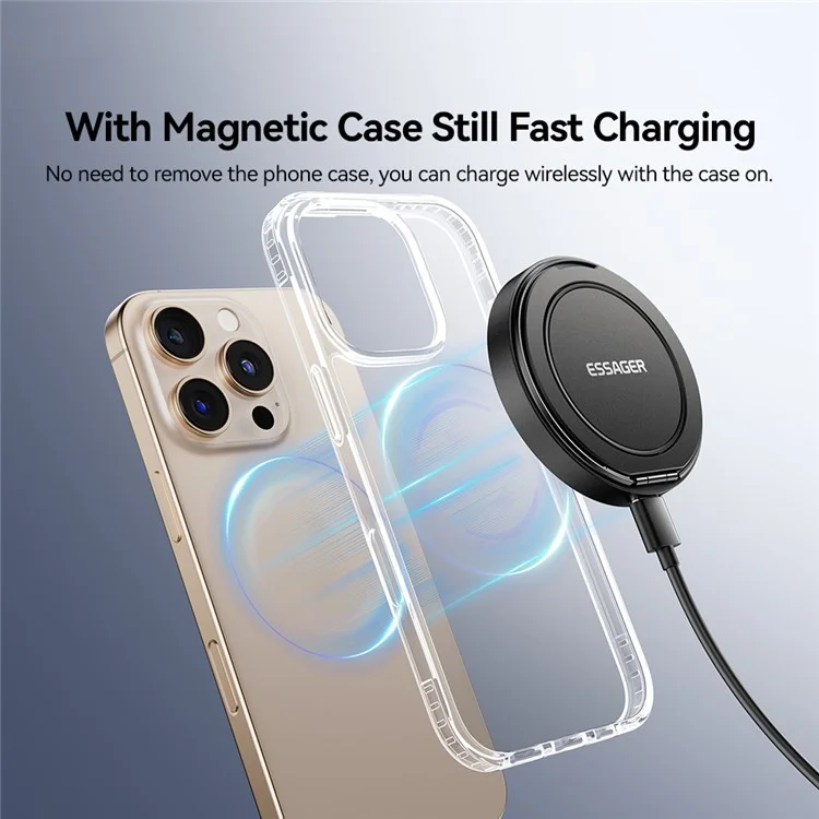 ESSAGER Magnetischer Wireless Ladegerät mit Ständer 15W Schnellladung Für iOS / Android Smartphones