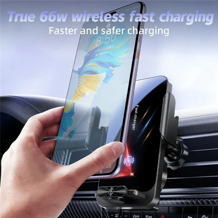 Support SD06 Support de téléphone de voiture Chargeur sans fil Support de montage à grille d'aération Anti-vibration Serrage automatique Socle de charge 15W
