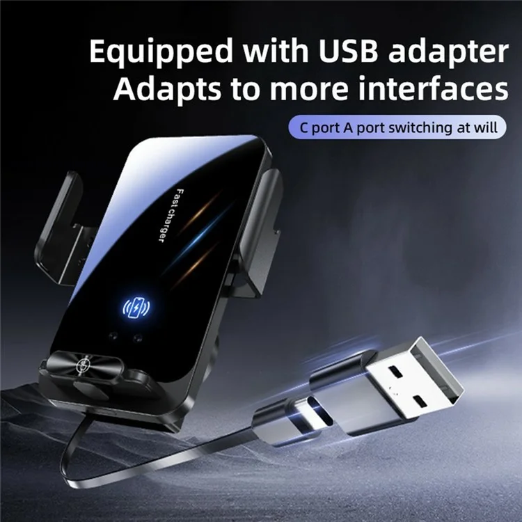 Support SD06 Support de téléphone de voiture Chargeur sans fil Support de montage à grille d'aération Anti-vibration Serrage automatique Socle de charge 15W