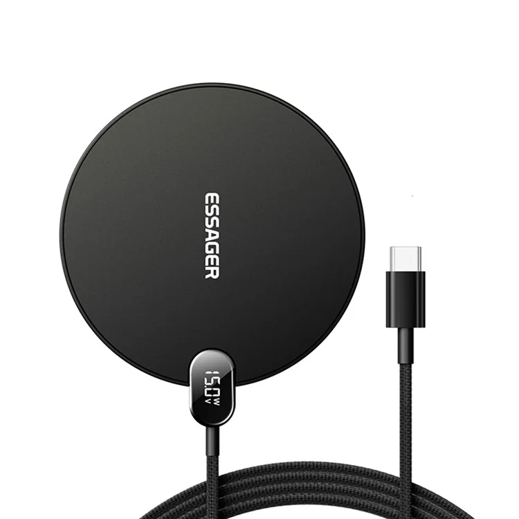ESSAGER ES-WX15 Desktop Wireless Charger 15W Fast Charging Digital Display for Ios / Android Devices - Black