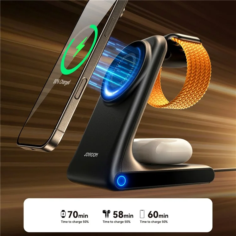 JOYROOM JR-W15 3-in-1 Magnetischer Desktop-Wireless-Ladegerät für iPhone / Apple Watch / AirPods 15W Ladeständer