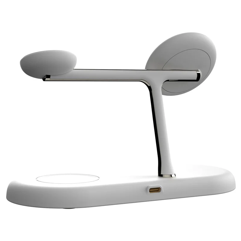 Stazione di ricarica wireless magnetica da 15W T256 per telefono, orologio e auricolare, con luce notturna - Bianco