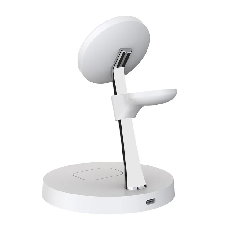 T269D 15W Magnetic Wireless Charger Phone Watch Earphone Fast Charging Station with Night Light - White