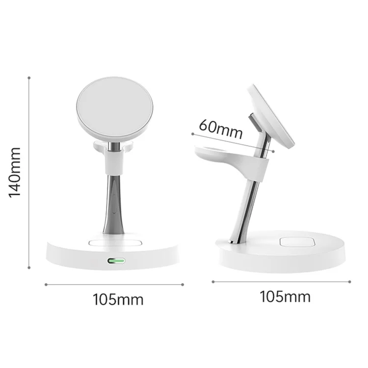 T269D 15W Magnetic Wireless Charger Phone Watch Earphone Fast Charging Station with Night Light - White