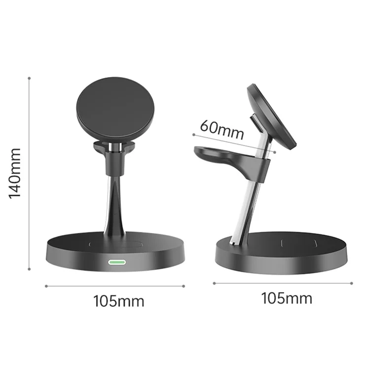 Estación de carga inalámbrica magnética T269D de 15W para teléfono, reloj y auriculares con luz nocturna - Negro
