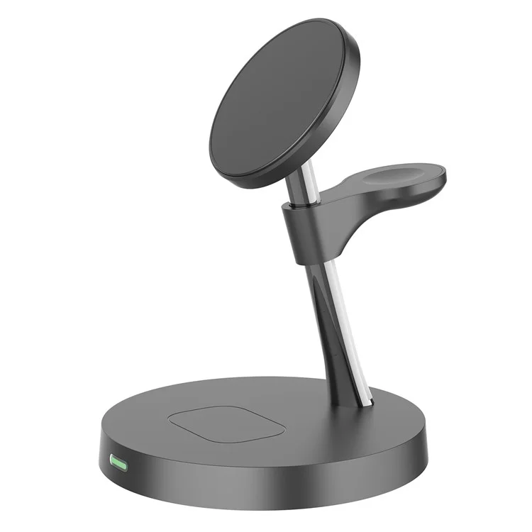 Estación de carga inalámbrica magnética T269D de 15W para teléfono, reloj y auriculares con luz nocturna - Negro