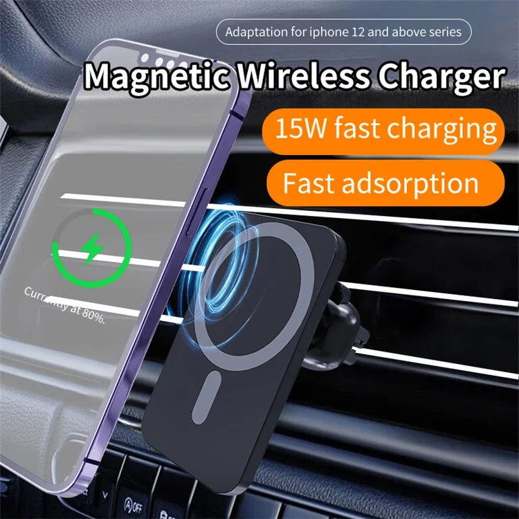 C16 Compatible with MagSafe Car Air Vent Mount Wireless Charger 360 Degree Rotatable 15W Fast Charger - Black