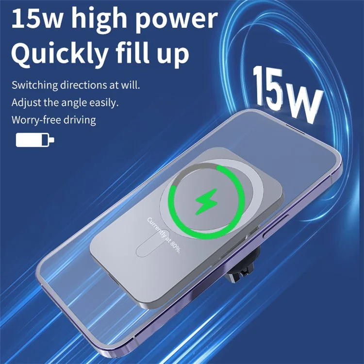 C16 Compatible with MagSafe Car Air Vent Mount Wireless Charger 360 Degree Rotatable 15W Fast Charger - Black