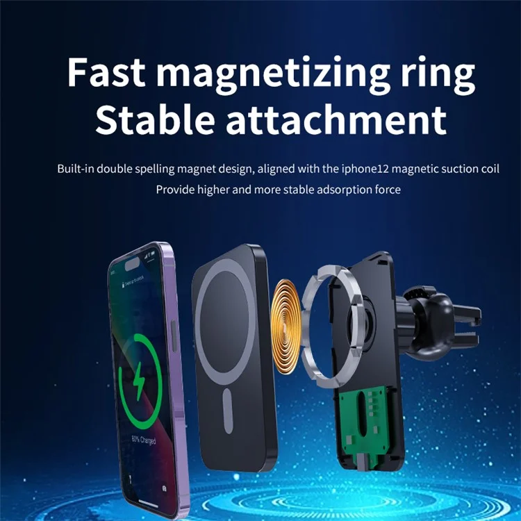 C16 Compatible with MagSafe Car Air Vent Mount Wireless Charger 360 Degree Rotatable 15W Fast Charger - Black
