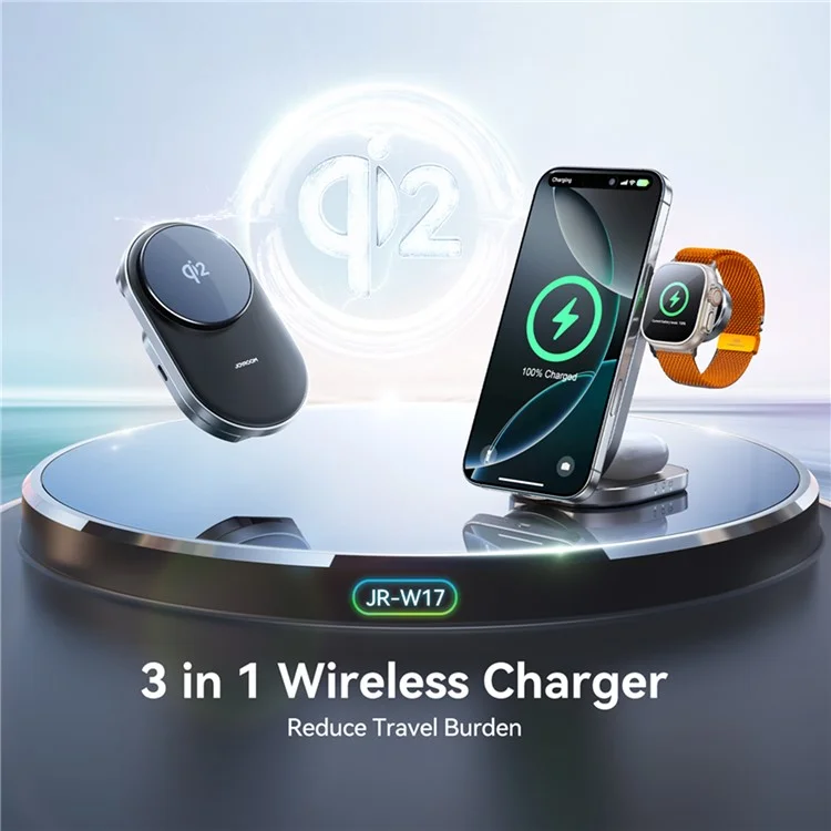 JOYROOM JR-W17 Qi2 3 in 1 Magnetic Wireless Charger for Iphone / Airpods / Apple Watch Foldable 15W Fast Charging Station - Black
