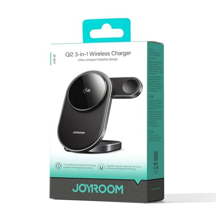 JOYROOM JR-W17 Qi2 3 in 1 Magnetic Wireless Charger for Iphone / Airpods / Apple Watch Foldable 15W Fast Charging Station - Black