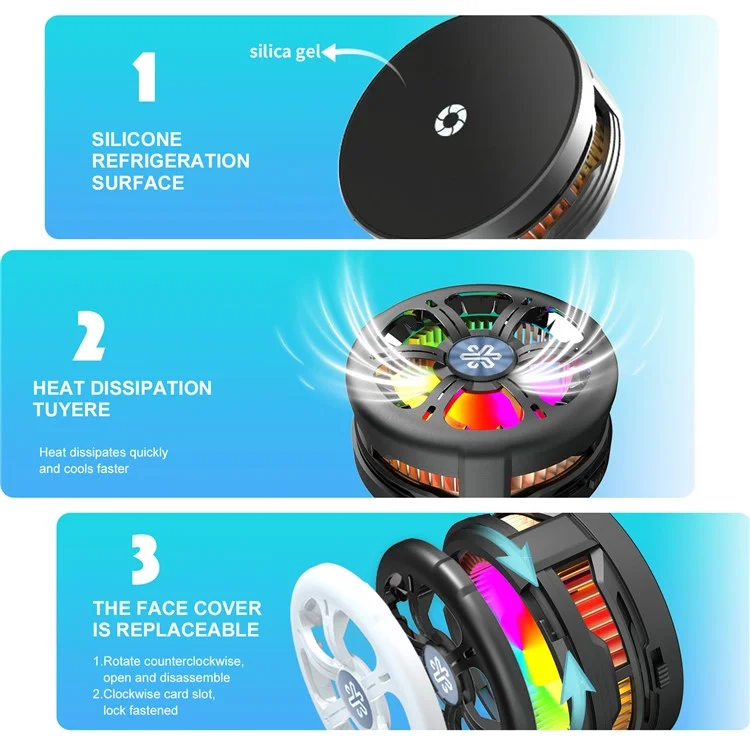 Chargeur sans fil magnétique Q6 Qi2 certifié avec ventilateur de refroidissement TEC et lumière RVB - Noir