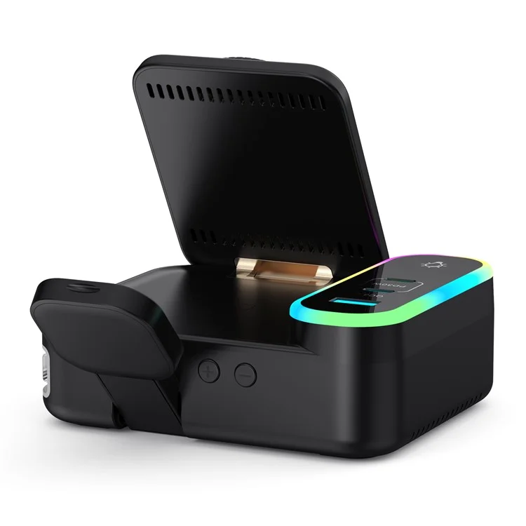 CYJ-12 15W Multi-Port Wireless Charger Foldable Magnetic Charging Station with Retractable Cable Digital Clock Display - Black