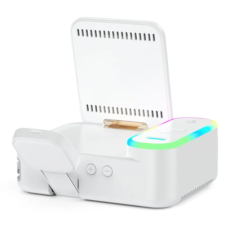 CYJ-12 15W Multi-Port Wireless Charger Foldable Magnetic Charging Station with Retractable Cable Digital Clock Display - White
