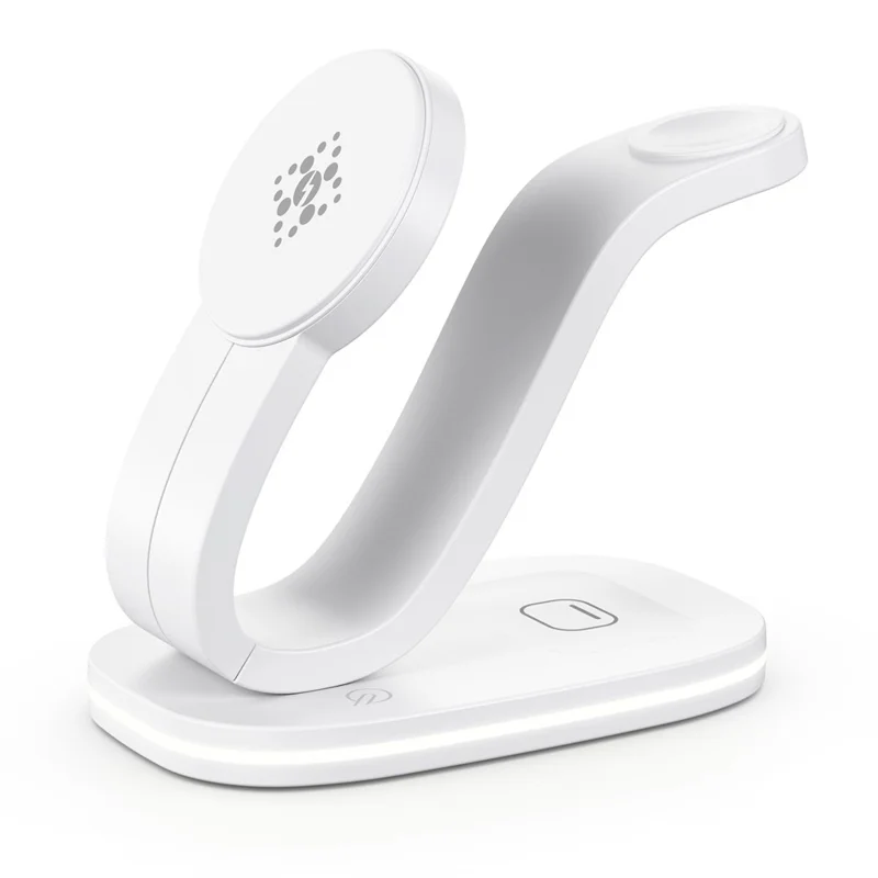 B-28 Multifunction 15W Wireless Charger with Night Light for Phone Watch Earbuds, Standard Version - White
