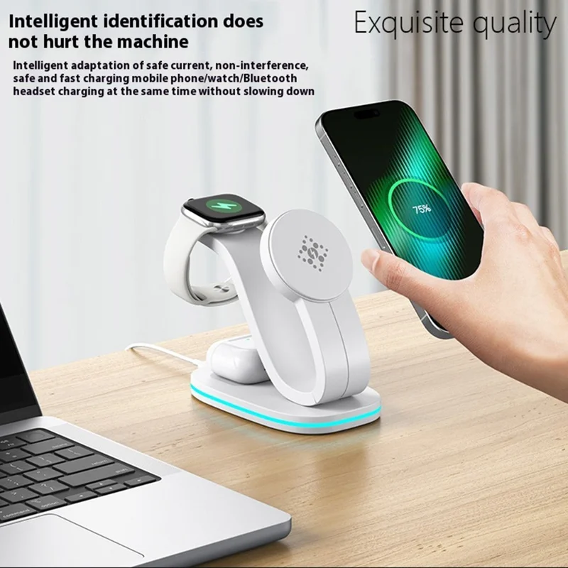 B-28 Multifunction 15W Wireless Charger with Night Light for Phone Watch Earbuds, Standard Version - White