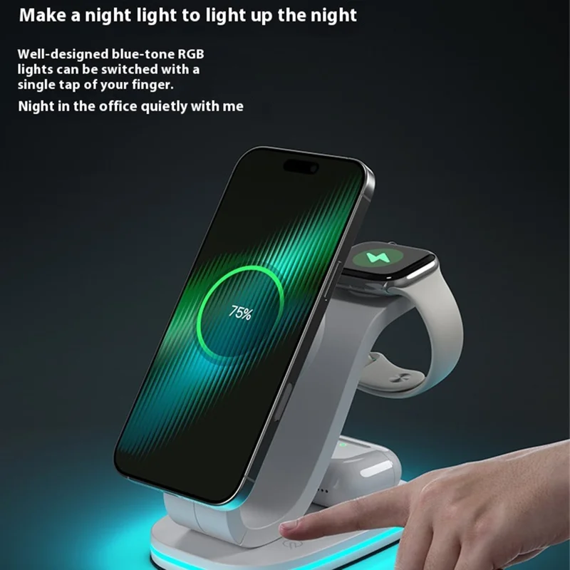 B-28 Multifunction 15W Wireless Charger with Night Light for Phone Watch Earbuds, Standard Version - White