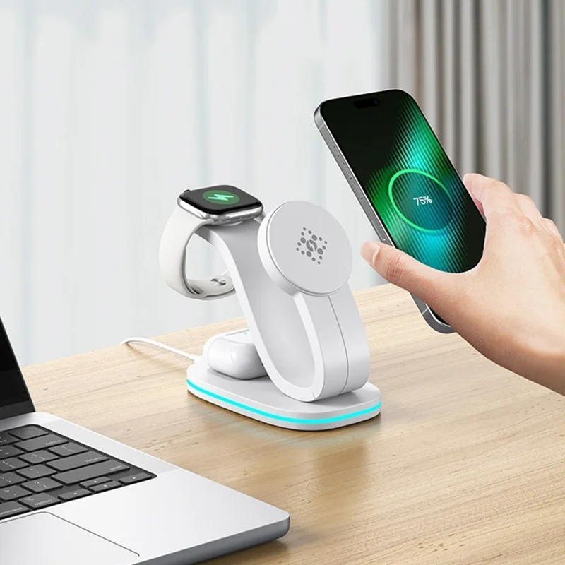 B-28 Multifunction 15W Wireless Charger with Night Light for Phone Watch Earbuds, Standard Version - White
