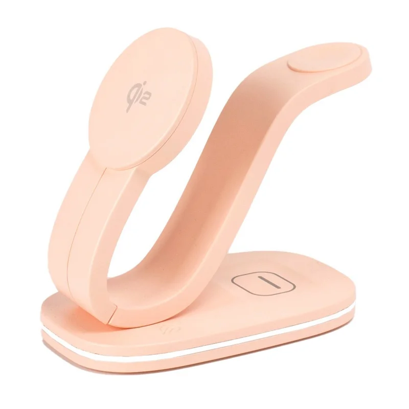 B-28 Cargador inalámbrico multifunción de 15W con luz nocturna para teléfono, reloj y auriculares, versión Qi2 - Rosa