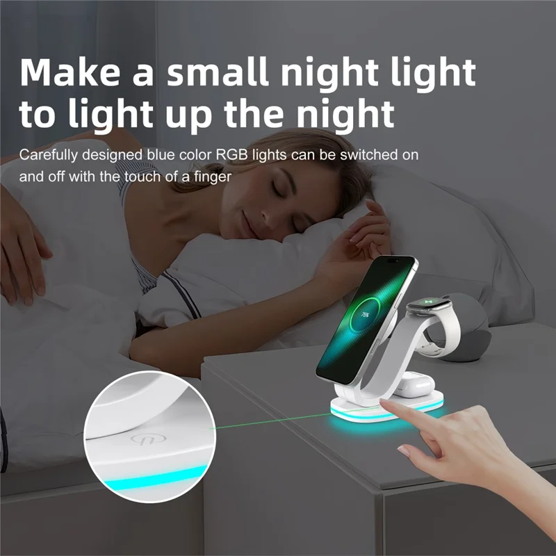 B-28 Cargador inalámbrico multifunción de 15W con luz nocturna para teléfono, reloj y auriculares, versión Qi2 - Rosa