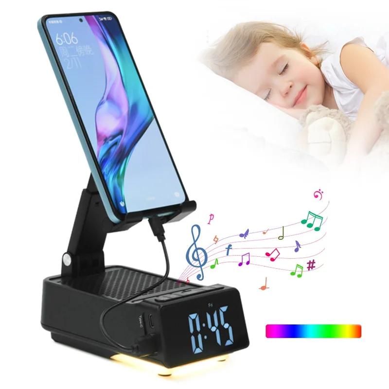 F30 3 in 1 Desktop Foldable Phone Stand Bluetooth-Compatible Speaker Digital Alarm Clock