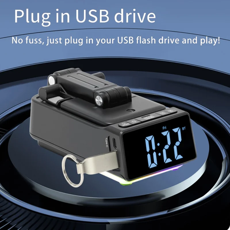 F30 3 in 1 Desktop Foldable Phone Stand Bluetooth-Compatible Speaker Digital Alarm Clock