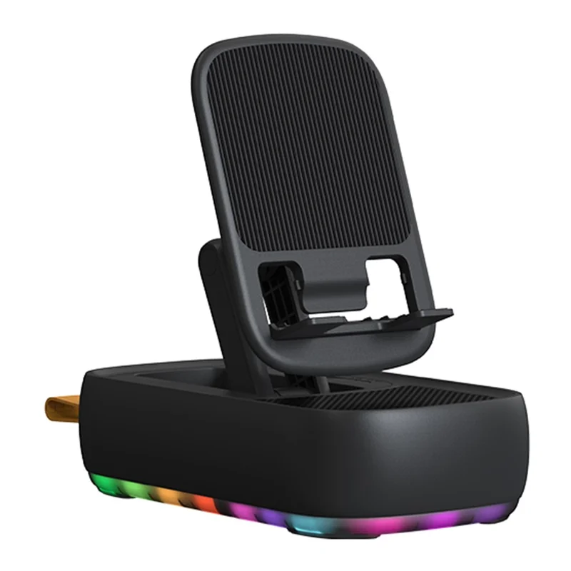 Support de téléphone de bureau multifonctionnel F15 pliable et rotatif avec enceinte Bluetooth et batterie externe - Noir