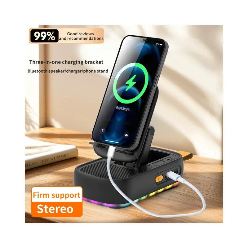 F15 Multifunctional Foldable Rotating Desktop Phone Stand Bluetooth-Compatible Speaker Power Bank - White