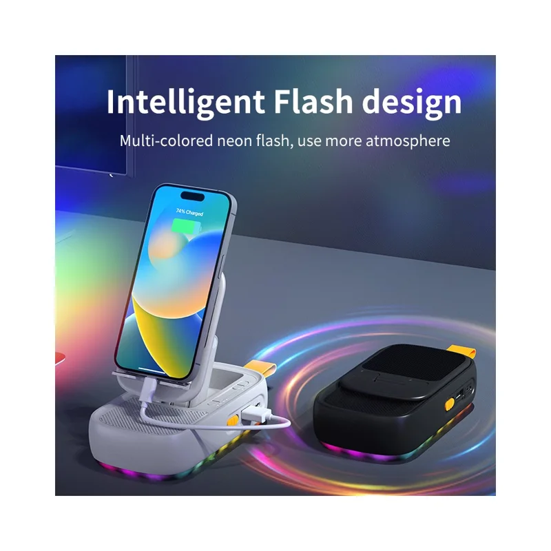 F15 Multifunctional Foldable Rotating Desktop Phone Stand Bluetooth-Compatible Speaker Power Bank - White