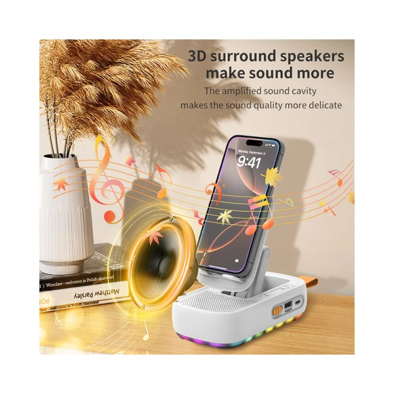 F15 Multifunctional Foldable Rotating Desktop Phone Stand Bluetooth-Compatible Speaker Power Bank - White