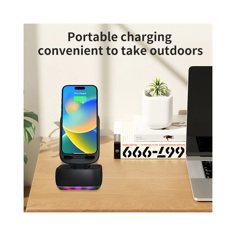 F15 Multifunctional Foldable Rotating Desktop Phone Stand Bluetooth-Compatible Speaker Power Bank - White