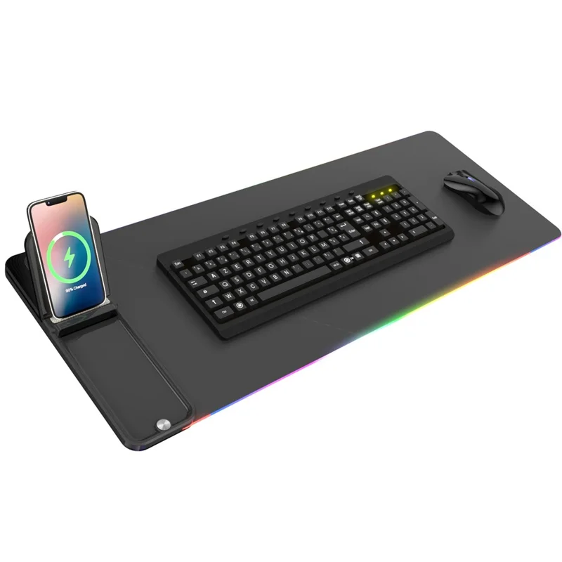 Tapis de souris H18 pour smartphone avec chargement sans fil 15W, clavier et souris, pliable, multifonctionnel avec éclairage LED