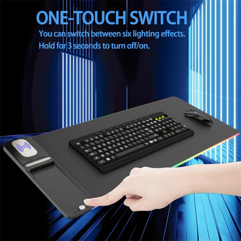 Tapis de souris H18 pour smartphone avec chargement sans fil 15W, clavier et souris, pliable, multifonctionnel avec éclairage LED