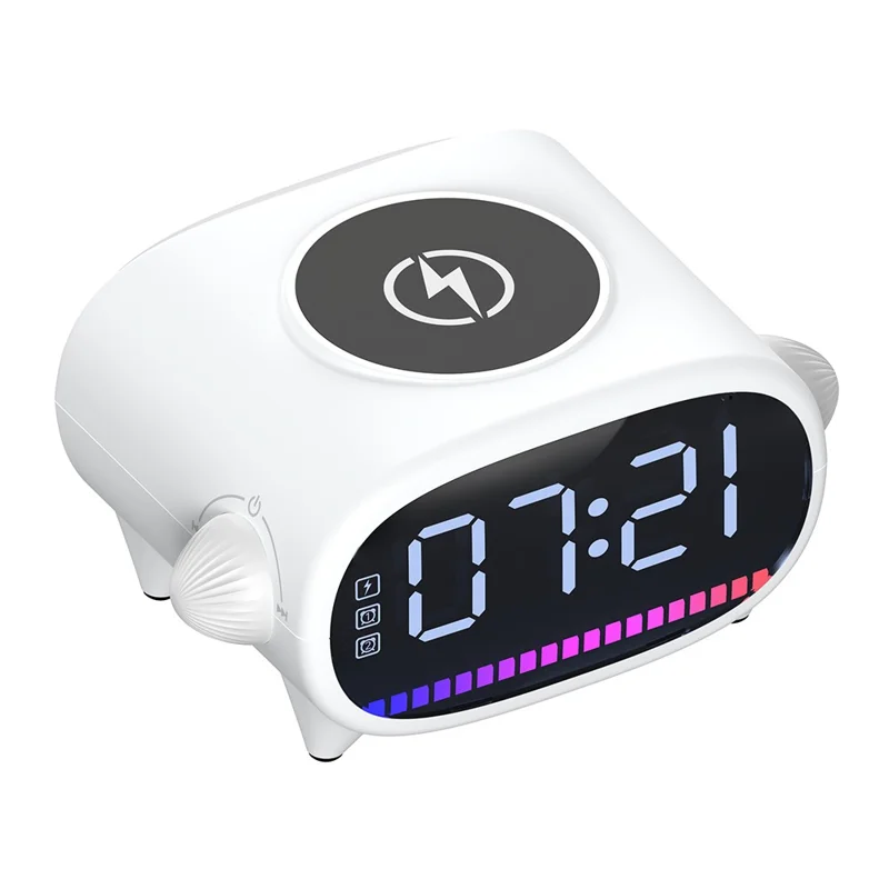 H39 Multifunktionaler Wecker TWS Bluetooth-kompatibler Lautsprecher 15W Wireless Ladegerät mit Ambientem Licht - Weiß