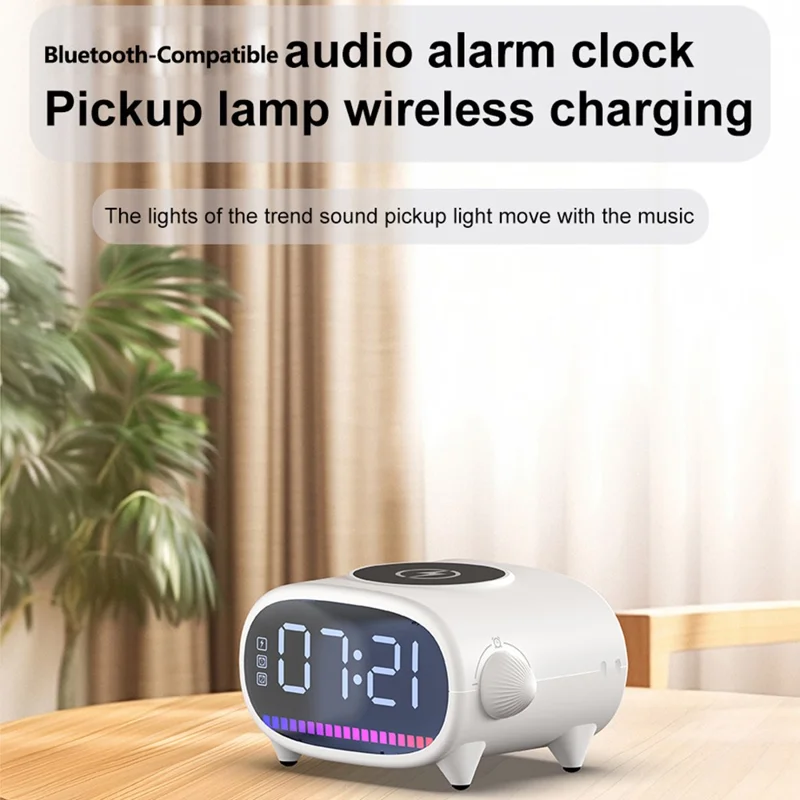 H39 Multifunktionaler Wecker TWS Bluetooth-kompatibler Lautsprecher 15W Wireless Ladegerät mit Ambientem Licht - Weiß