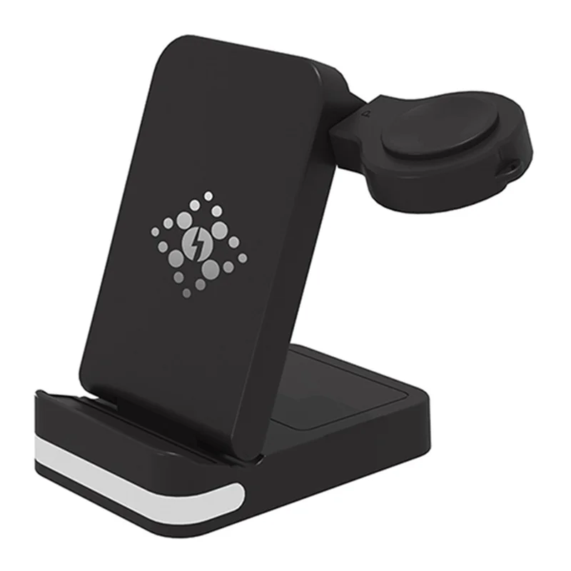 B-27 3-in-1 Faltbarer 15W Wireless Charger mit Nachtlicht für Apple Watch iPhone AirPods Ladestation - Schwarz