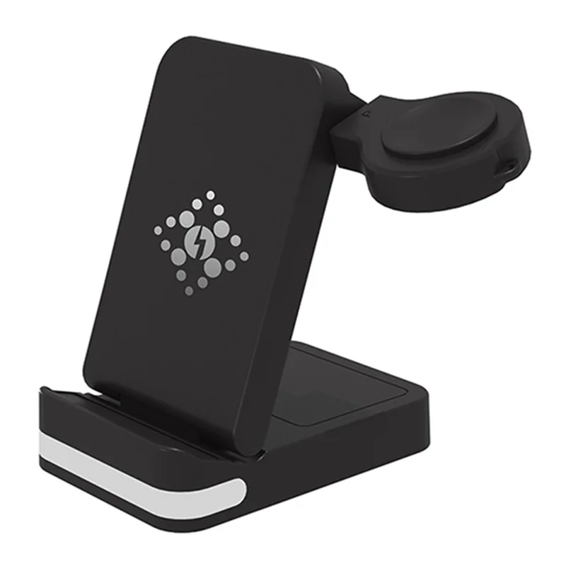 B-27 3 in 1 Foldable 15W Wireless Charger with Night Light for Phone / Earphones / Samsung Galaxy Watch - Black