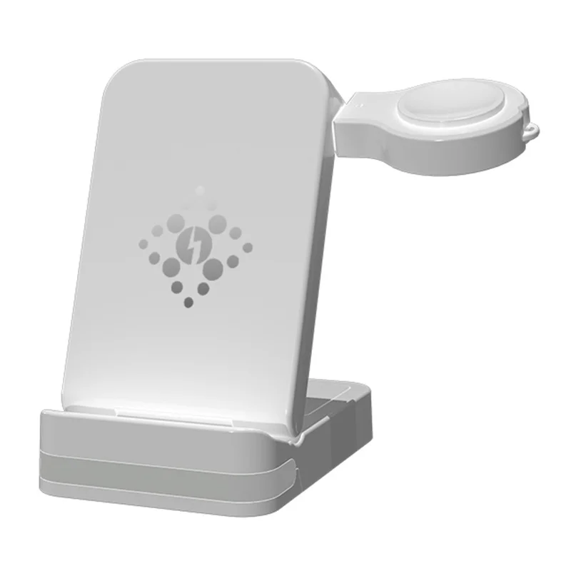 B-27 3 in 1 Foldable 15W Wireless Charger with Night Light for Phone / Earphones / Samsung Galaxy Watch - White