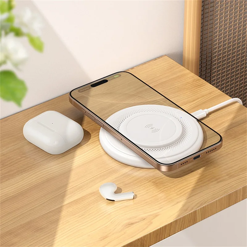Estación de carga inalámbrica de escritorio BOROFONE BQ40 Corona, 15W, para smartphones y auriculares - Blanco