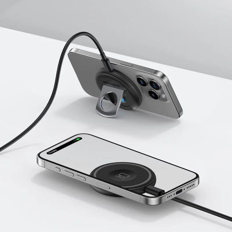 Carregador Sem Fio Magnético HT-558 3 em 1 de 15W para iPhone / AirPods / Apple Watch com Suporte Dobrável - Branco