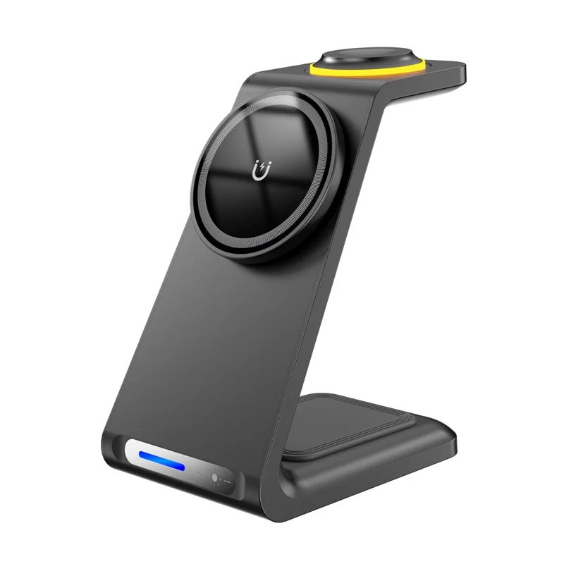 HT-546 15W Magnetic Wireless Charger Desktop Stand with Night Light for Phone / Earbuds / Watch - Black