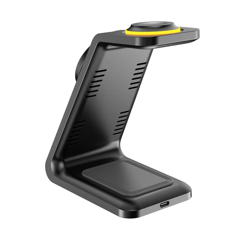 HT-546 15W Magnetic Wireless Charger Desktop Stand with Night Light for Phone / Earbuds / Watch - Black
