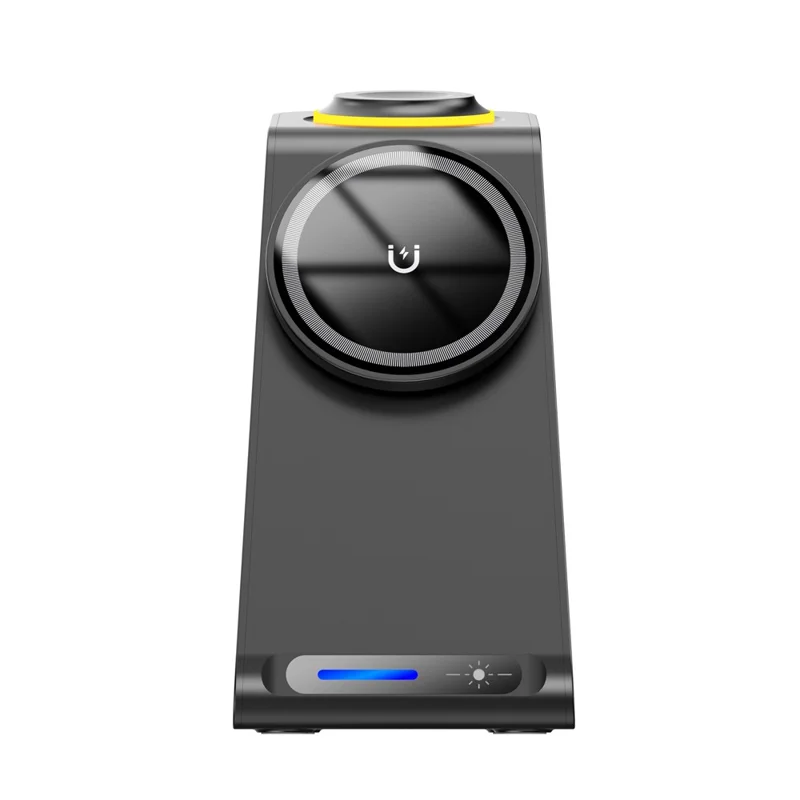 HT-546 15W Magnetic Wireless Charger Desktop Stand with Night Light for Phone / Earbuds / Watch - Black
